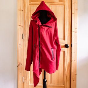 Coofandy Men's Hooded Lightweight Casual Sweatshirt Asymmetrical Hem Red Sz L